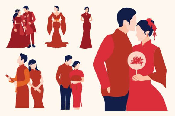 Chinese Wedding Boho Vector Set: Modern Design Assets