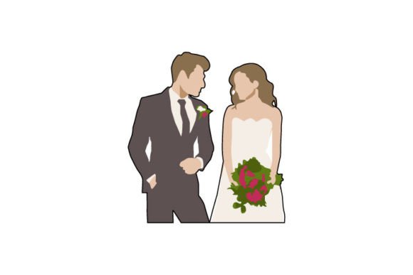 Elegant Portrait Wedding Bride Couple Clipart for Designers