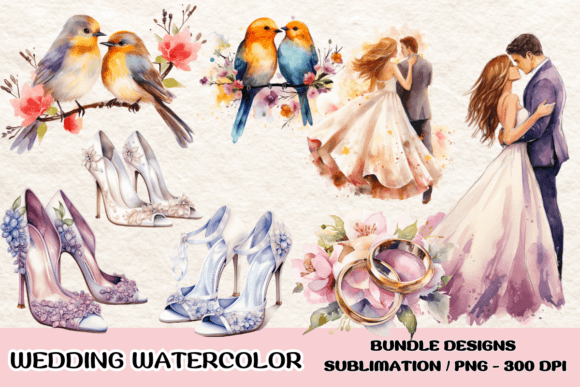 Elegant Wedding Watercolor Clipart for Creative Projects