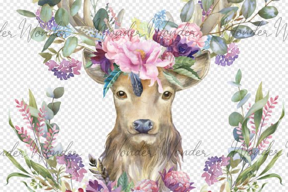 Elevate Your Designs with a Watercolor Floral Boho Wedding Deer