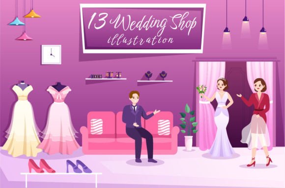 Elevate Your Wedding Branding with 13 Wedding Shop Illustration