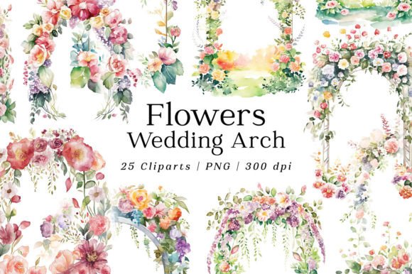 Spring Flowers Wedding Arch Watercolor Clipart Collection