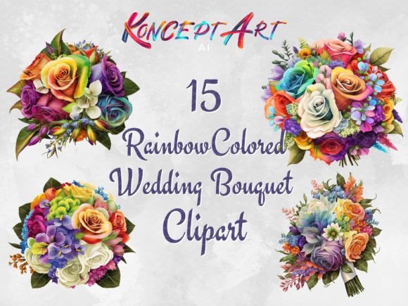 Vibrant Design: 15 Rainbow Wedding Bouquet Clipart Elements