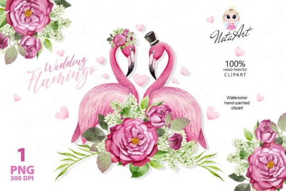Watercolor Pink Flamingo Wedding Couple Design