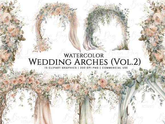 Watercolor Wedding Arches Clipart Vol 2