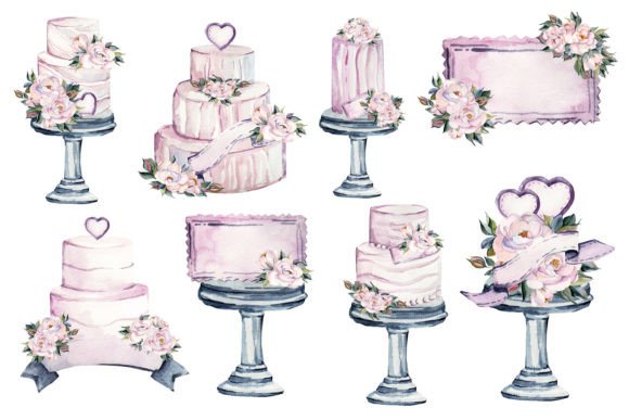 Watercolor Wedding Cakes with Flowers: A Design Asset